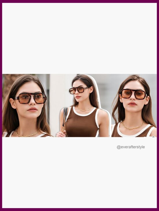 Retro Square Aviator Sunglasses Plastic Frame UV Protected main image 4